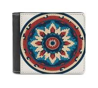 Jubonexis Cartera plegable de piel sintética suave con motivos indígenas de tejido rojo y azul, monedero, funda para tarjetas de crédito, tarjetero duradero, billetera delgada para hombres y mujeres