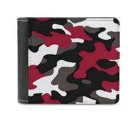 Jubonexis Cartera plegable de piel sintética suave con patrón de camuflaje negro, blanco y rojo, monedero, funda para tarjetas de crédito, tarjetero duradero, billetera delgada para hombres y mujeres