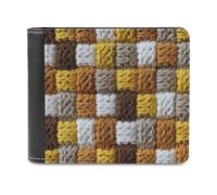 Jubonexis Cartera plegable de piel sintética suave con patrón de ganchillo, color amarillo, marrón y blanco, monedero, funda para tarjetas de crédito, tarjetero duradero, billetera delgada para