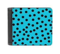 Jubonexis Cartera plegable de piel sintética suave con patrón de lunares negros cian, monedero, funda para tarjetas de crédito, tarjetero duradero, billetera delgada para hombres y mujeres