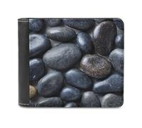 Jubonexis Cartera plegable de piel sintética suave con piedras negras pulidas, monedero, funda para tarjetas de crédito, tarjetero duradero, billetera delgada para hombres y mujeres, almacenamiento de