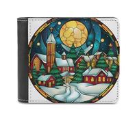 Jubonexis Cartera plegable de piel sintética suave con vitrales de invierno acogedora de pueblo de invierno, monedero, funda para tarjetas de crédito, tarjetero duradero, billetera delgada para