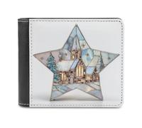 Jubonexis Cartera plegable de piel sintética suave con vitrales y diseño de pueblo nevado, cartera plegable para tarjetas de crédito, tarjetero duradero, billetera delgada para hombres y mujeres