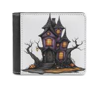Jubonexis Cartera plegable de piel sintética suave de arquitectura gótica morada de Halloween, monedero, funda para tarjetas de crédito, tarjetero duradero, billetera delgada para hombres y mujeres