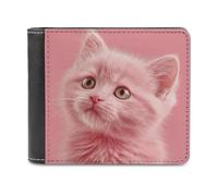 Jubonexis Cartera plegable de piel sintética suave de gatito rosa, monedero, funda para tarjetas de crédito, tarjetero duradero, billetera delgada para hombres y mujeres, almacenamiento de dinero