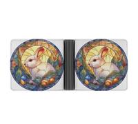 Jubonexis Cartera plegable de piel sintética suave, diseño de conejo blanco, huevos de Pascua, hojas verdes, monedero, funda para tarjetas de crédito, tarjetero duradero, billetera delgada para