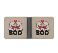 Jubonexis Cartera plegable de piel sintética suave, diseño de fantasmas con corazones rojos, para Halloween, San Valentín, monedero, tarjeta de crédito, duradera, billetera delgada para hombres y
