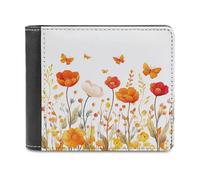 Jubonexis Cartera plegable de piel sintética suave, diseño de flores silvestres, prado y flores naranjas, monedero, funda para tarjetas de crédito, tarjetero duradero, billetera delgada para hombres y