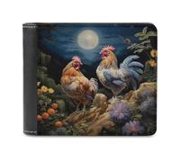 Jubonexis Cartera plegable de piel sintética suave, diseño de gallinas, flores, luna, monedero, funda para tarjetas de crédito, tarjetero duradero, billetera delgada para hombres y mujeres