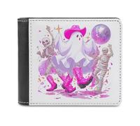 Jubonexis Cartera plegable de piel sintética suave, diseño de sombrero de vaquera, fantasma, esqueleto bailando, monedero, monedero, tarjeta de crédito, tarjetero duradero, billetera delgada para