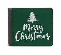 Jubonexis Cartera plegable de piel sintética suave minimalista con texto en inglés "Merry Christmas on Green Tree", monedero, funda para tarjetas de crédito, tarjetero duradero, billetera delgada para