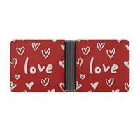 Jubonexis Cartera plegable de piel sintética suave para el día de San Valentín, diseño de corazones y palabras de amor en rojo, monedero, funda para tarjetas de crédito, tarjetero duradero, billetera