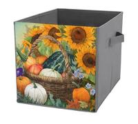 Jubonexis Cesta de calabazas, girasoles, acuarela, cubos de almacenamiento, cubos de almacenamiento, plegables, decorativas, de tela, organizadores para el hogar con asas para estantes, armario, 27 x