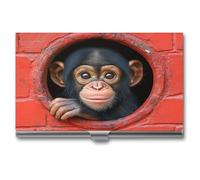 Jubonexis Chimpancé mirando a través de un agujero circular, bolsillo delgado de metal para tarjetas de visita para mujeres y hombres