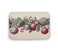 Jubonexis Christmas Rnaments - Tapete vintage para puerta de baño, diseño de piñas, bayas de acebo, tapete de terciopelo coral extra suave, absorción rápida de agua, antideslizante, cómodo, 19.7 x