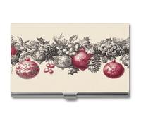 Jubonexis Christmas Rnaments - Tarjetero de visita vintage con diseño de piñas, diseño de bayas de acebo, bolsillo delgado de metal, para mujeres y hombres