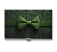 Jubonexis Cinta verde con lazo para tarjetas de visita del día de San Patricio, bolsillo delgado de metal para mujeres y hombres