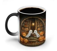 Jubonexis Circular Library - Taza de café de cerámica que cambia de color, diseño de fantasmas de Halloween, diseño de calabaza, taza de café novedosa y divertida, 325 ml