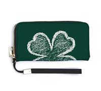 Jubonexis Clover Silhouette - Cartera larga de piel sintética con diseño de silueta de trébol en verde oscuro, monedero, funda para tarjetas de crédito, almacenamiento de dinero duradero para mujeres