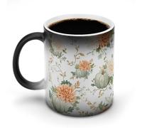 Jubonexis Clusters of Pumpkins Dahlias Soft Fall Leaves Color Change Mugs Heat Changing Ceramic Coffee Mug Novelty Funny Tea Water Cup 325 ml