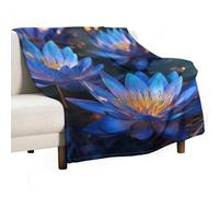 Jubonexis Cobija de flores de loto azul brillante flotando en el agua, antibolitas, manta acogedora y duradera para dormitorio, sala de estar, sofá, cama, 130 x 150 cm