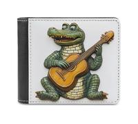 Jubonexis Cocodrilo tocando una guitarra clásica, cartera plegable de piel sintética suave, monedero, funda para tarjetas de crédito, tarjetero duradero, billetera delgada para hombres y mujeres