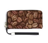 Jubonexis Coffee Beans - Cartera larga de piel sintética con diseño de granos de café, monedero, funda para tarjetas de crédito, almacenamiento de dinero duradero para mujeres y hombres