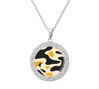 Jubonexis Collar con colgante redondo con patrón de leopardo amarillo y negro, joyería de plata para mujer