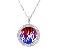 Jubonexis Collar con colgante redondo con patrón de llama roja, blanca y azul, joyería de plata para mujer