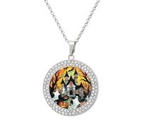 Jubonexis Collar con colgante redondo de fantasma de castillo gótico encantado, joyería de plata para mujer