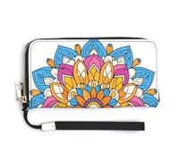 Jubonexis Colorido Mandala Line Art - Cartera de piel sintética larga y plegable, monedero, funda para tarjetas de crédito, almacenamiento de dinero duradero para mujeres y hombres