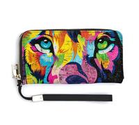 Jubonexis Colorido Street Art - Cartera de piel sintética con diseño de cara de león, monedero, funda para tarjetas de crédito, almacenamiento de dinero duradero para mujeres y hombres
