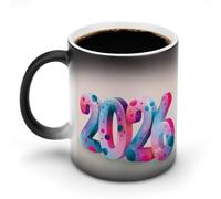 Jubonexis Colorido texto 2026 tazas que cambian de color, taza de café de cerámica que cambia de calor, novedosa taza de té y agua, 325 ml
