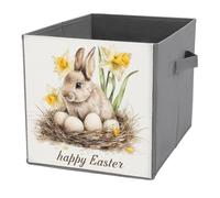 Jubonexis Conejito con huevos en un nido de narcisos, cubos de almacenamiento, cubos de almacenamiento plegables y decorativos, cestas de almacenamiento de tela, organizadores para el hogar con asas