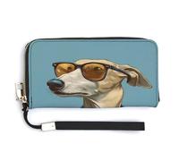 Jubonexis Cool Dog Wearing - Cartera larga plegable de piel sintética con lentes de sol, monedero, funda para tarjetas de crédito, almacenamiento de dinero duradero para mujeres y hombres