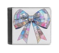 Jubonexis Coquette Bow Disco Ball Mirror Pieces Soft PU Leather Bifold Wallet, Monedero Pass de Crédito Caso Durable Tarjetero Delgado Billetera para Hombres Mujeres Almacenamiento de Dinero