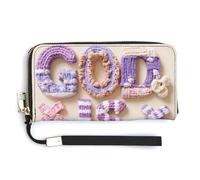 Jubonexis Coquette - Cartera larga plegable de piel sintética con frase "Dios es bueno" de piel sintética, monedero, funda para tarjetas de crédito, almacenamiento de dinero duradero para mujeres y