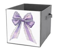 Jubonexis Coquette - Cubos de almacenamiento plegables y decorativos de tela con lazo y lazo de encaje morado pastel y acuarela, organizadores para el hogar con asas para estantes, armario, 27 x 27 cm