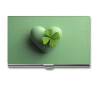 Jubonexis Corazón con trébol verde para tarjetas de visita del día de San Patricio, bolsillo delgado de metal para mujeres y hombres