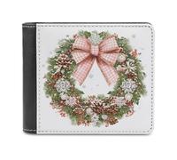 Jubonexis Corona de Navidad de acuarela con un lazo, cartera plegable de piel sintética suave, monedero, funda para pase de crédito, tarjetero duradero, billetera delgada para hombres y mujeres