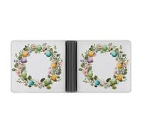 Jubonexis Corona de Pascua y primavera con flores, huevos verdes, cartera plegable de piel sintética suave, monedero, funda para pase de crédito, tarjetero duradero, billetera delgada para hombres y