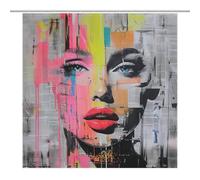 Jubonexis Cortina de ducha abstracta con diseño de periódico pop art para decoración de baño, impermeable, lavable, cortinas de ducha de poliéster con 12 ganchos, 183 x 183 cm