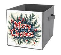 Jubonexis Cubo de almacenamiento con diseño de muérdago de Feliz Navidad y acebo, cubos de almacenamiento, plegables, cestas de almacenamiento de tela decorativas, organizadores para el hogar con asas