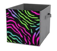 Jubonexis Cubo de almacenamiento con estampado de cebra de neón, cubos de almacenamiento, plegables, cestas de almacenamiento de tela decorativas, organizadores para el hogar con asas para estantes