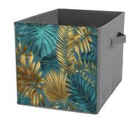 Jubonexis Cubo de almacenamiento con hojas de palma y plantas tropicales, cubos de almacenamiento, plegables, cestas de almacenamiento de tela decorativas, organizadores para el hogar con asas para
