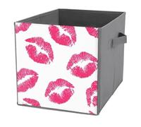 Jubonexis Cubo de almacenamiento con patrón de marca de beso de pintalabios rosa, cubos de almacenamiento, plegables, cestas de almacenamiento de tela decorativas, organizadores para el hogar con asas