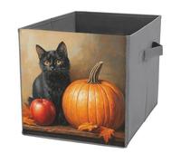 Jubonexis Cubo de almacenamiento de calabazas de gato negro, cubos de almacenamiento, plegables, cestas de almacenamiento decorativas de tela, organizadores del hogar con asas para estantes, armario