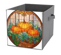 Jubonexis Cubo de almacenamiento de calabazas de vitral para colgar, cubos de almacenamiento, plegables, cestas de almacenamiento de tela decorativas, organizadores para el hogar con asas para