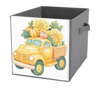 Jubonexis Cubo de almacenamiento de crisantemos dorados de camión amarillo, cubos de almacenamiento, plegables, cestas de almacenamiento de tela decorativas, organizadores para el hogar con asas para
