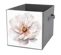 Jubonexis Cubo de almacenamiento de flores blancas de San Valentín con detalles centrales dorados, cubos de almacenamiento, plegables, cestas de almacenamiento de tela decorativas, organizadores para